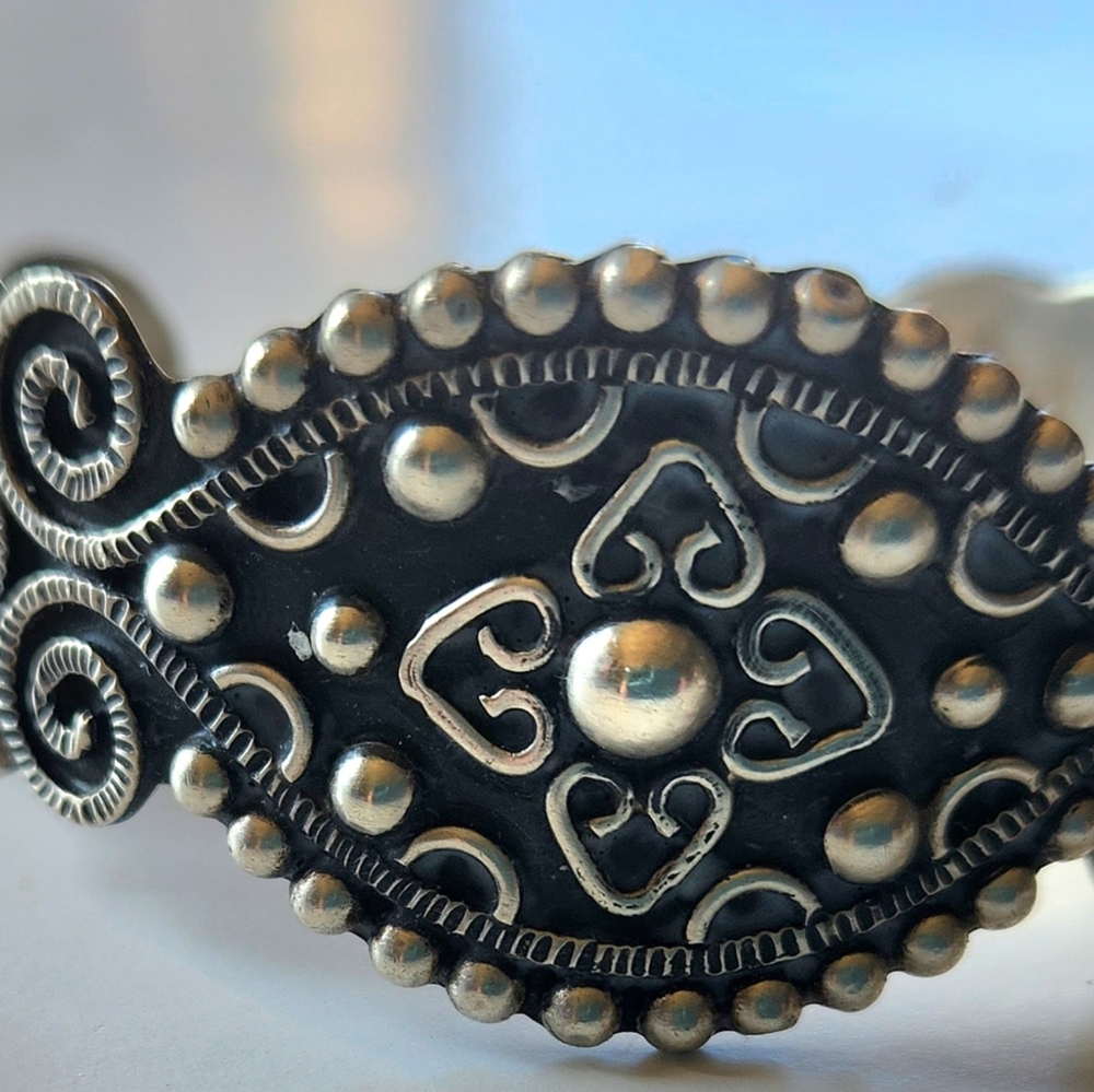 Vintage Taxco Mexico Sterling Silver Modernist Scroll Metal Cuff Bracelet